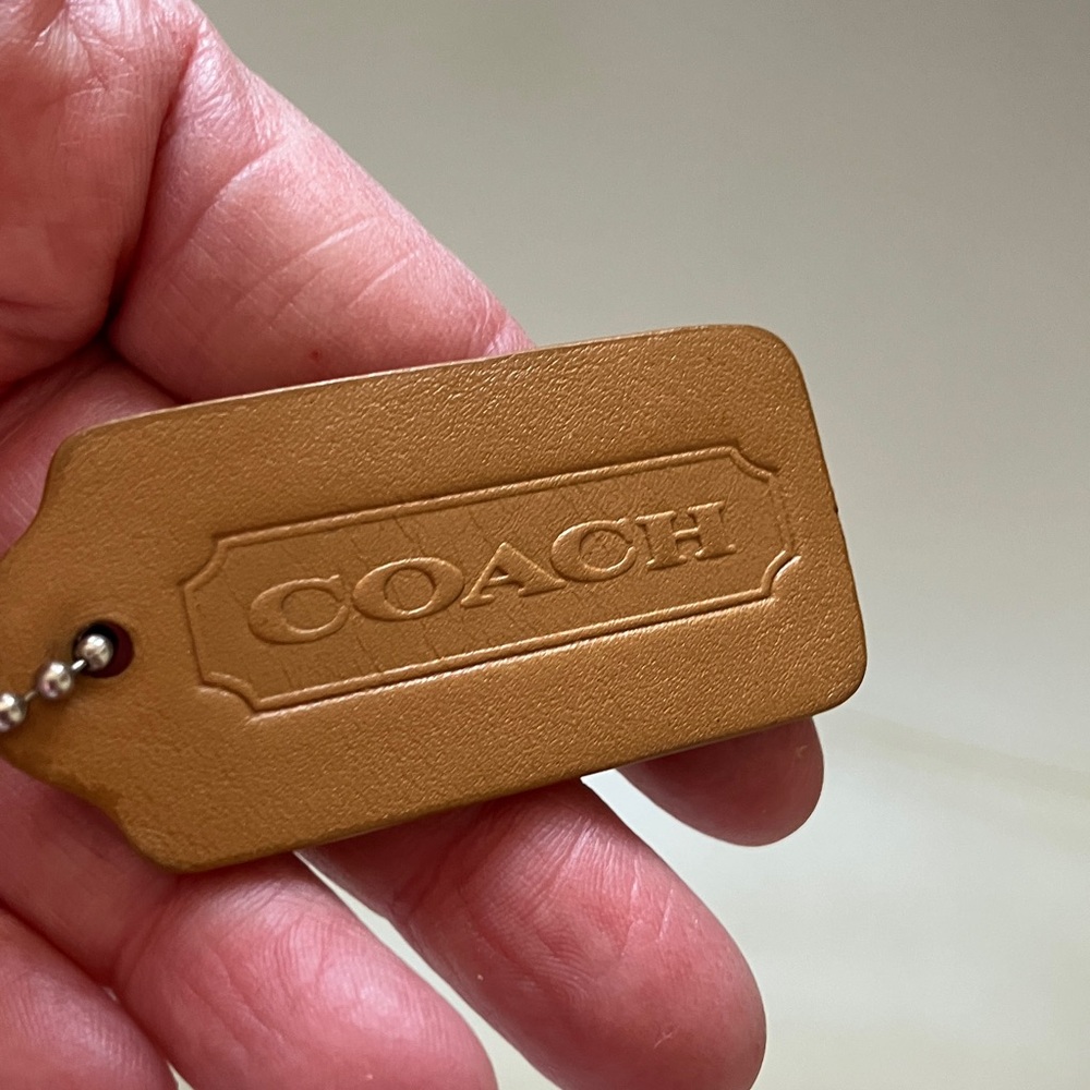 Coach Hang tag key fob key chain leather ball chain Y2K dark mustard - Picture 5 of 6